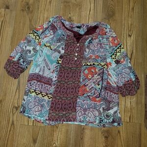 New Directions Blue and Purple Bohemian Blouse